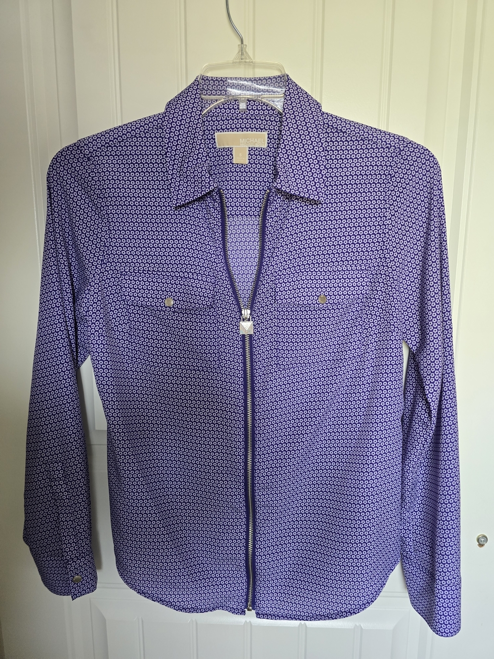 Michael Kors Purple Geometric Zip-Front Blouse